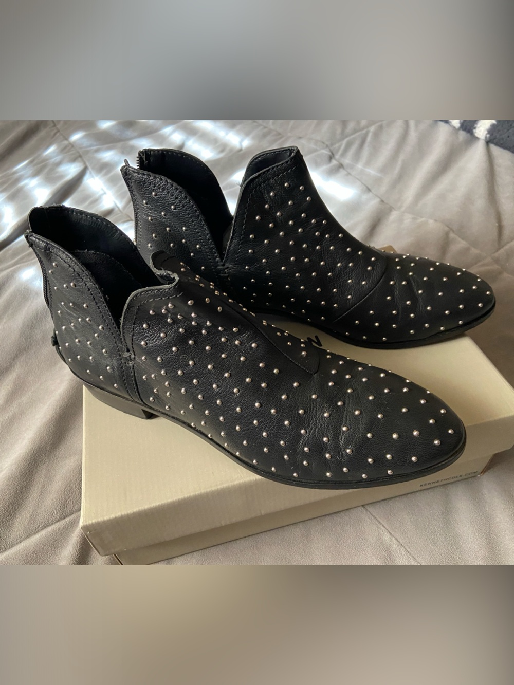 Kenneth Cole Reaction Black Leather Studded Ankle Booties